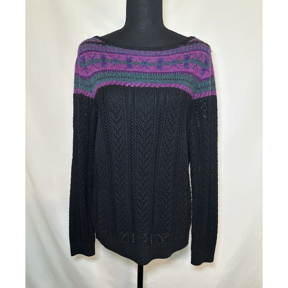 Lauren Ralph Lauren Fair Isle Merino Wool Blend Open Knit Sweater Women's LARGE - Picture 1 of 11